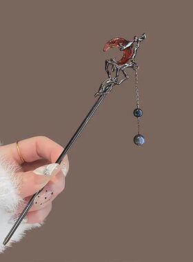 Metal Red Moon Tassel Hair  for Women Vintage New Chinese St