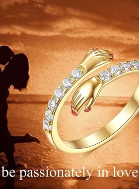 Romantic Couple Lover Hug Hand Ring for Women Men Shiny Zirc