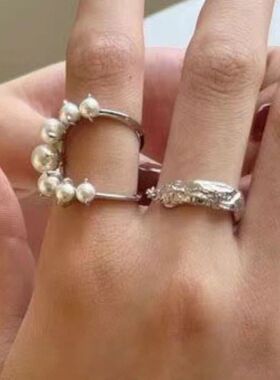 Elegant Pearl Ring Splicing Design Niche Index Finger Ring f