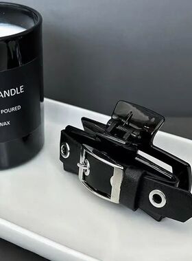 Black Leather Strap Square Novelty Hair Claw Punk Style Y2K