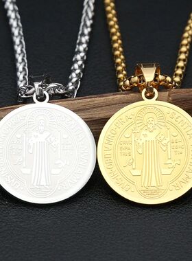 Vintage Catholic Saint Benedict Pendant Necklace 316L Stainl
