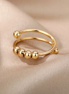 Vintage Beads Rings Finger for Women Rotate Freely Anti Sss
