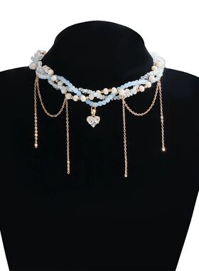 Imitation Pearls Multilayer Tassel Necklace, Sweet Cool Cros