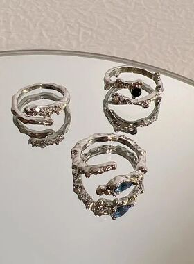 Y2K Crystal Rings Kpop Heart Adjustable Ring Irregular Geome