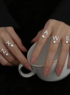 Bling Rhinestone 26 Letters Adjustable Rings New Fashion Ini