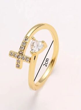 Adjustable Cross Open Ring for Women Girls, Cubic Zirconia R