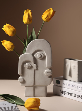 贝汉美侘寂风创意陶瓷花瓶简约人脸客厅插花玄关艺术家居装饰摆件