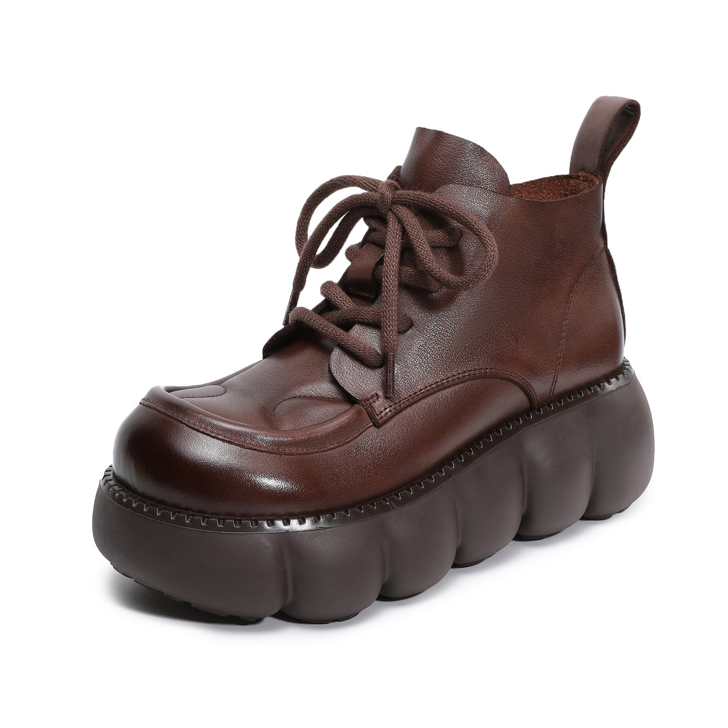 2025秋季新款英伦复古真皮增高短靴子女松糕厚底系带马丁靴小个子,淘宝优惠券,粉丝福利购,淘宝优惠卷