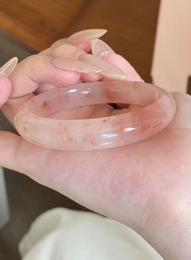 天然新疆金丝玉粉桃花酿正圈手镯玉石镯子扁条飘花玉镯女年轻款