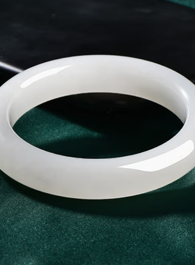 天然和田玉羊脂白玉手镯女款宽条扁条玉镯新疆玉石镯子送妈妈礼物