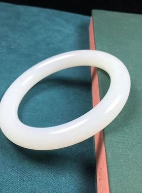 新疆天然金丝玉手镯羊脂白玉胖圆条手镯粗圆条福镯女士玉镯子正品