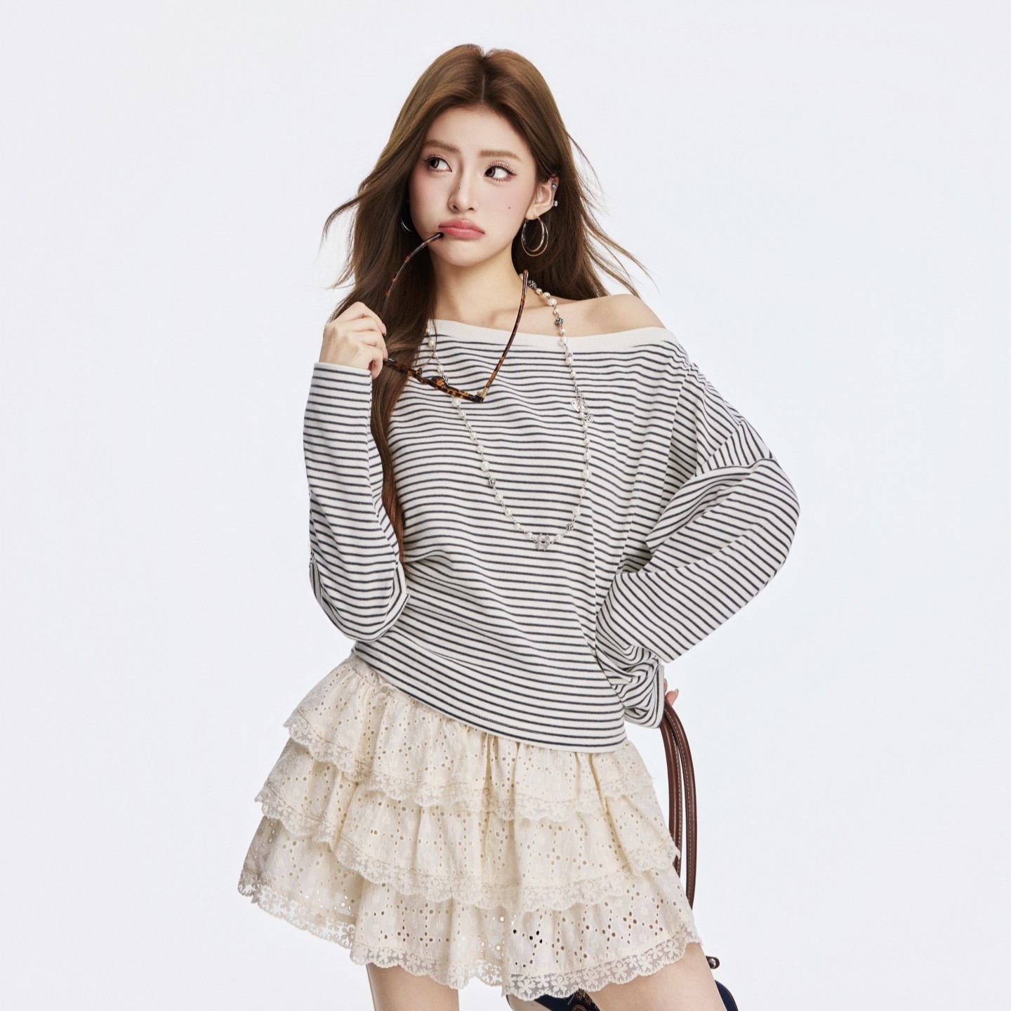 OTEBANBASS 25SS 斜肩条纹蝙蝠袖卫衣抽绳卫裤套装女卫衣运动套装,淘宝优惠券,粉丝福利购,淘宝优惠卷