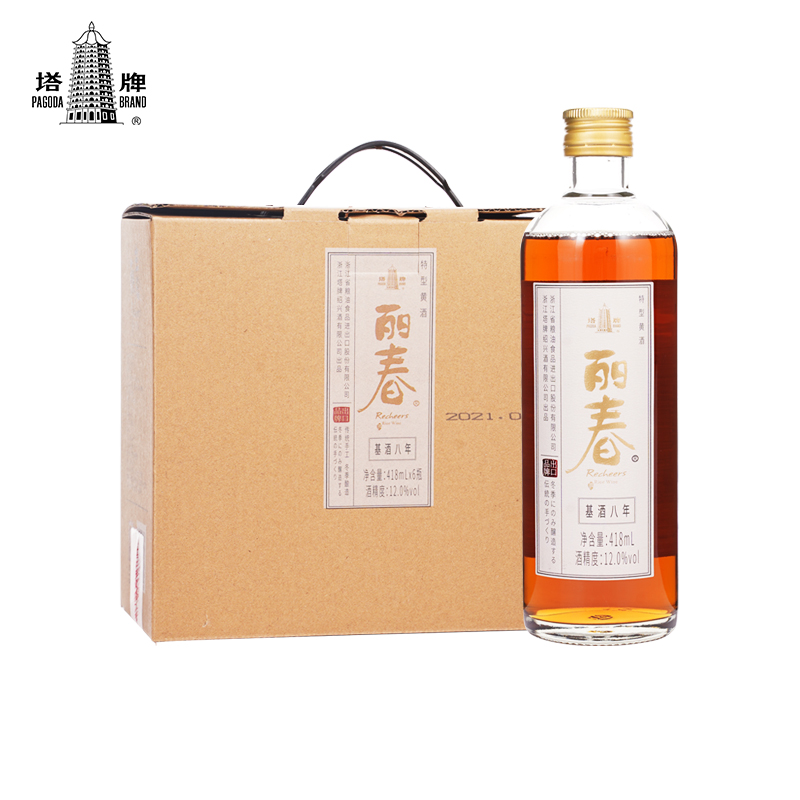 塔牌黄酒八年丽春酒418ml*6瓶装整箱糯米花雕酒绍兴产黄酒加饭酒-图0