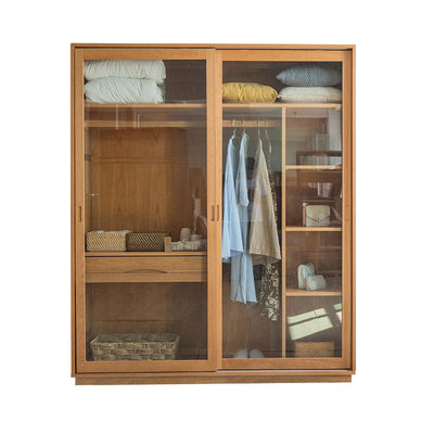 全实木橡木黑胡桃推拉门衣柜环保北欧百叶门格栅门双开轻奢玻璃门 虎窝淘