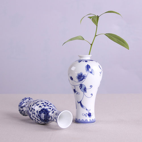手绘花瓶小口青瓷陶瓷青花瓷瓶迷你养水培复古花插摆件茶道小花器 - 图0