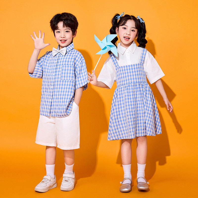 六一儿童演出服合唱服表演小学生运动会蓝色格子啦啦操幼儿园班服,淘宝优惠券,粉丝福利购,淘宝优惠卷
