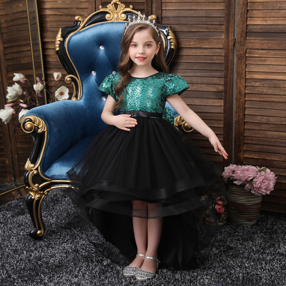 儿童晚礼服儿童演出服亮片连衣裙蝴蝶结网纱裙蓬蓬裙拖尾裙主持人,淘宝优惠券,粉丝福利购,淘宝优惠卷