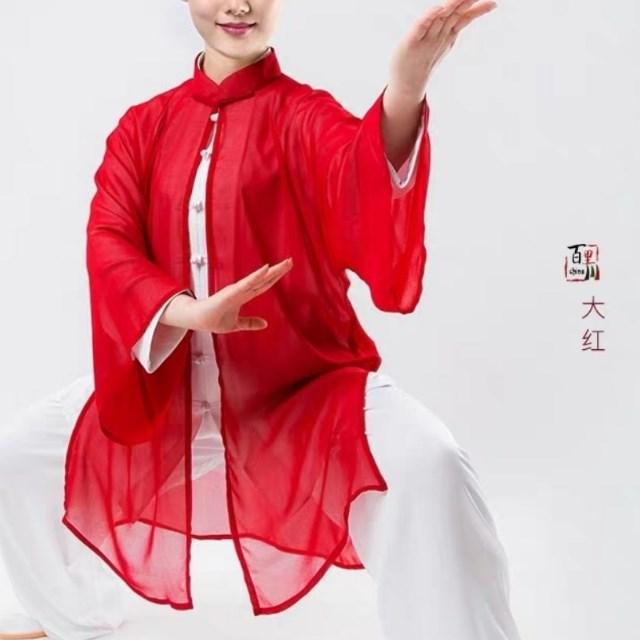 网红款太极服女披纱中国风太极拳比赛武术功夫表演服春夏防晒飘逸 - 图3