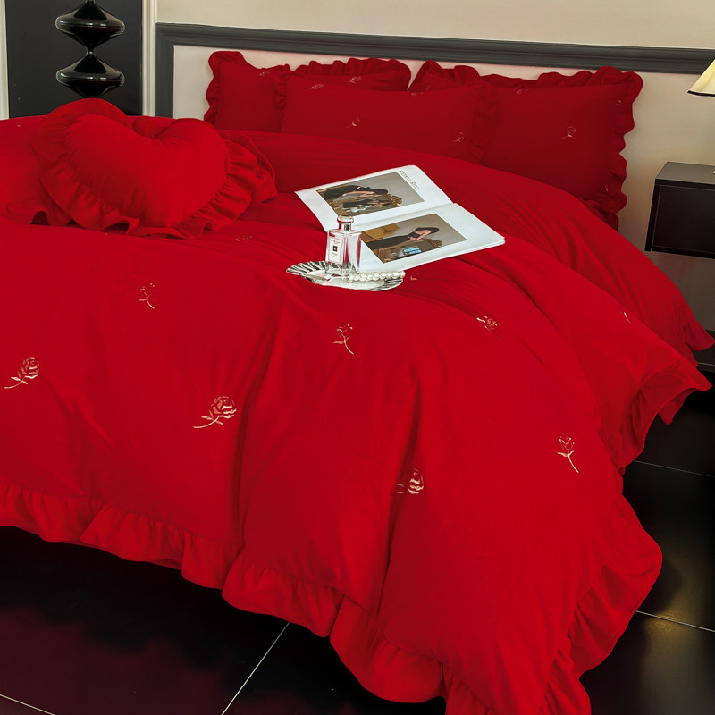 【送抱枕】冬季红色珊瑚绒牛奶绒四件套结婚乔迁过年婚庆床上用品,淘宝优惠券,粉丝福利购,淘宝优惠卷