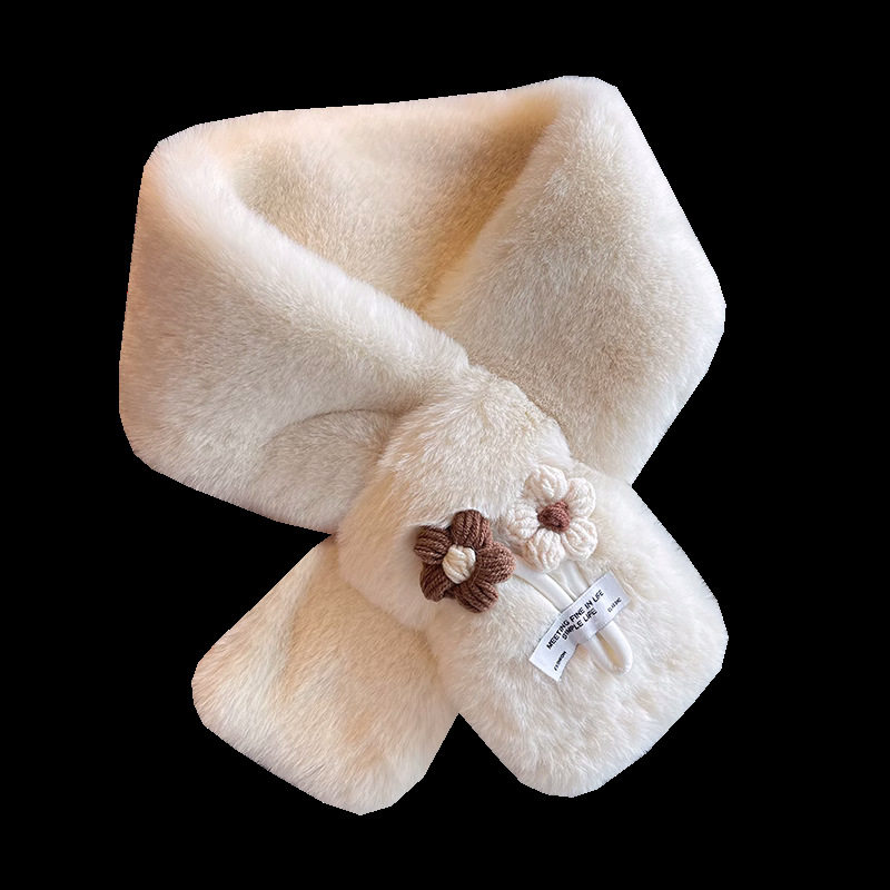 仿兔毛围巾女秋冬季韩版卡通可爱小花毛绒加厚保暖学生护颈小围脖,淘宝优惠券,粉丝福利购,淘宝优惠卷