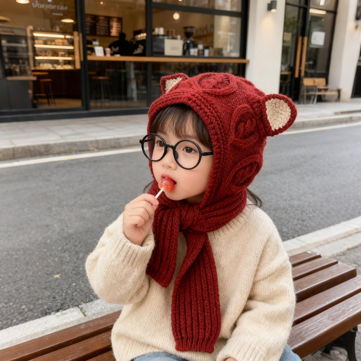 儿童帽子冬季围巾一体帽女童国风新年红帽男童加厚保暖针织毛线帽,淘宝优惠券,粉丝福利购,淘宝优惠卷