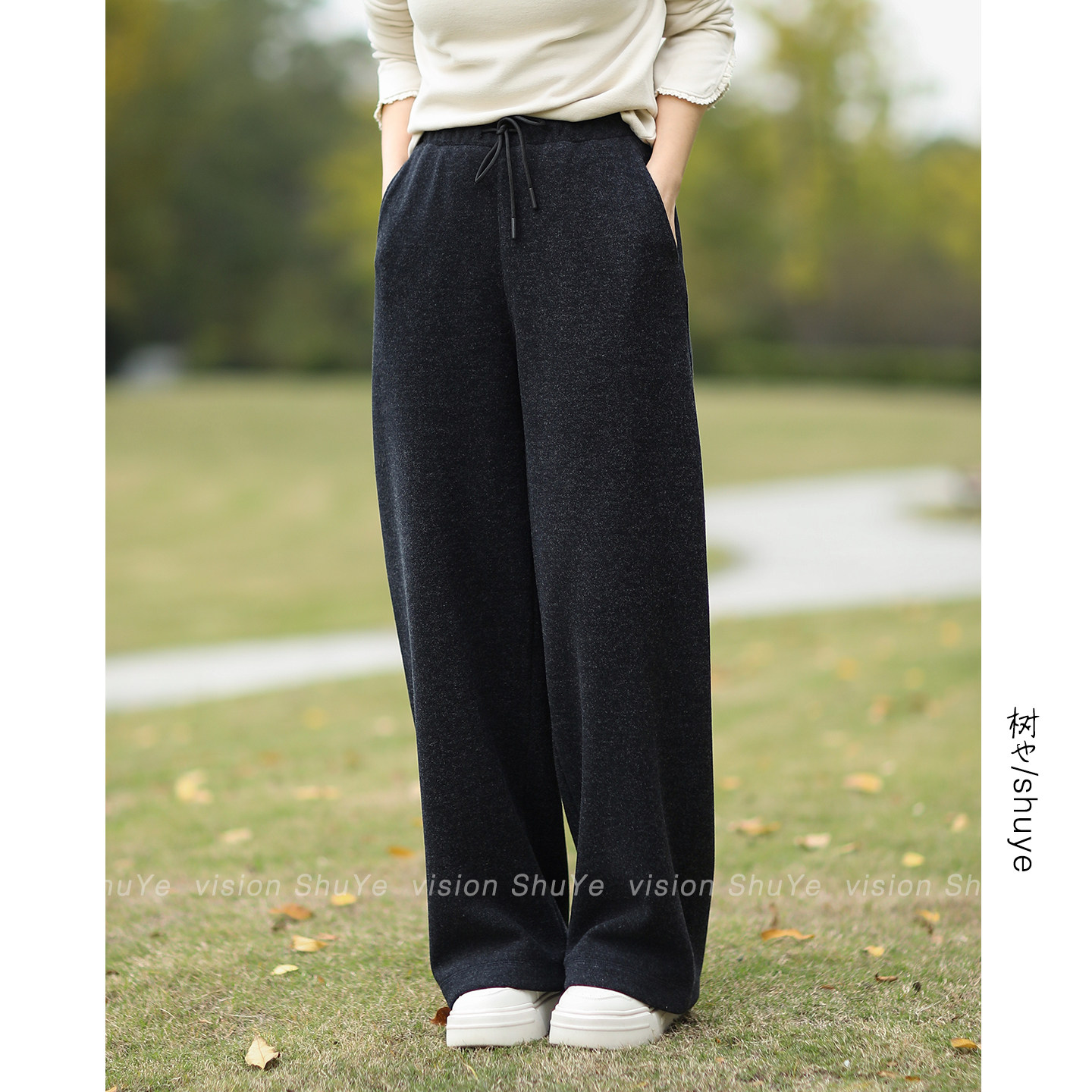 树也 简约有型 含羊绒混纺显瘦百搭休闲裤毛呢阔腿裤直筒裤女加绒,淘宝优惠券,粉丝福利购,淘宝优惠卷