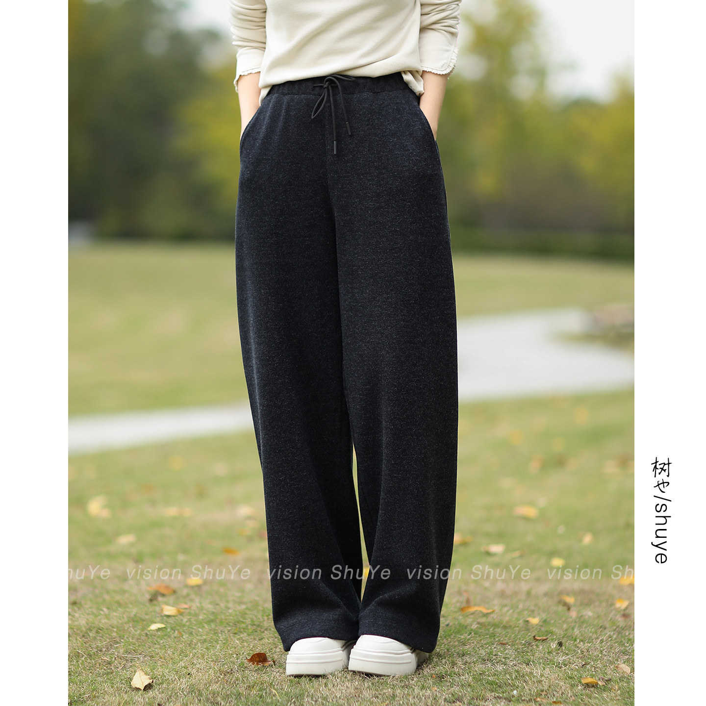 树也 简约有型 含羊绒混纺显瘦百搭休闲裤毛呢阔腿裤直筒裤女加绒,淘宝优惠券,粉丝福利购,淘宝优惠卷