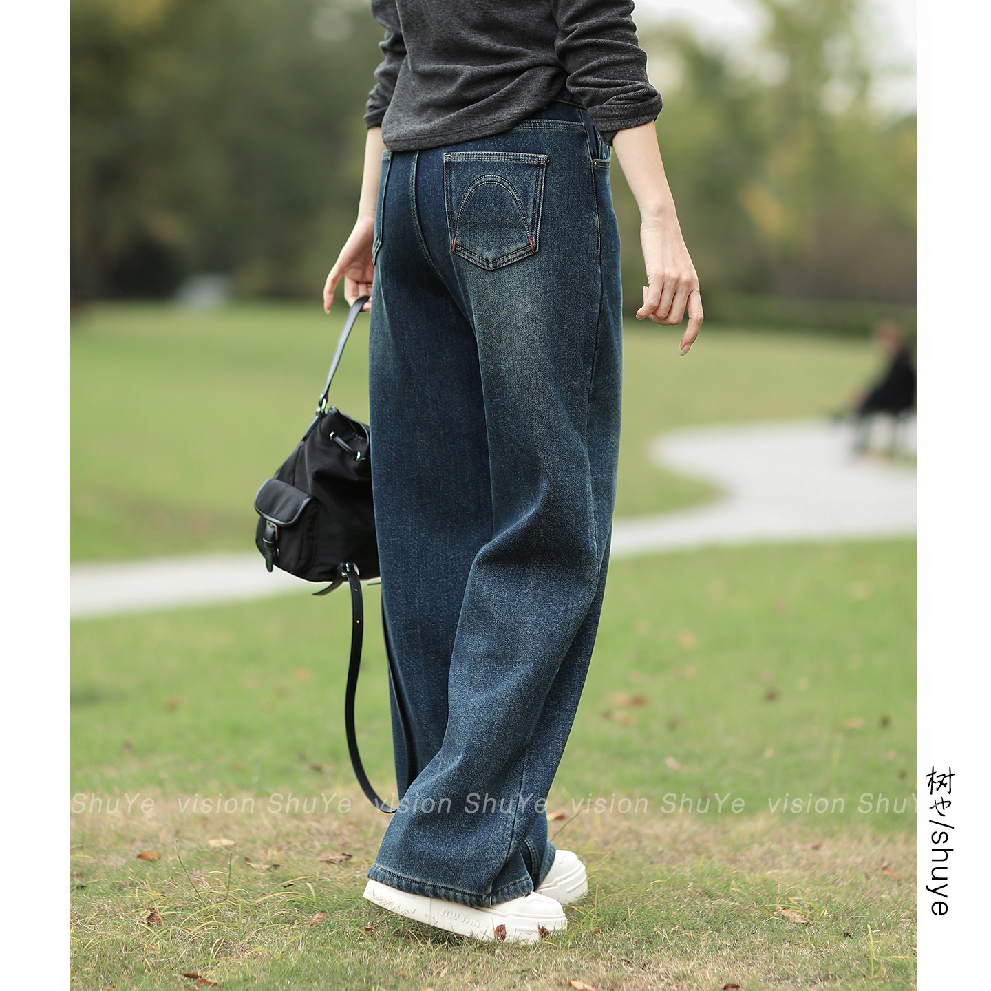 树也 显瘦百搭 加绒加厚柔软亲肤牛仔直筒裤女2025冬季新款牛仔裤