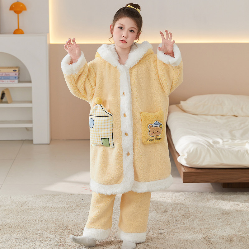 儿童睡衣女孩秋冬季珊瑚绒中大童2025新款法兰绒加厚保暖女童睡袍,淘宝优惠券,粉丝福利购,淘宝优惠卷