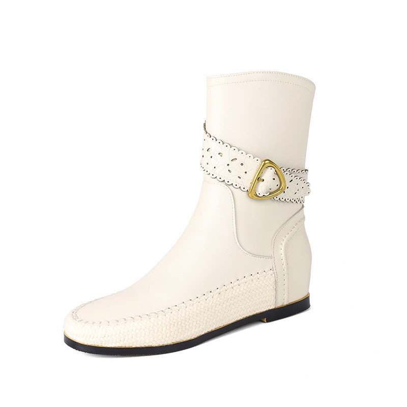 真皮内增高短靴女2025秋冬新款圆头单靴百搭米白色靴子低跟女靴,淘宝优惠券,粉丝福利购,淘宝优惠卷