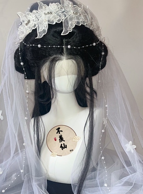 原创蝴蝶绢花头纱发箍汉服配饰新娘Lolita百搭cos花神法式古装仙