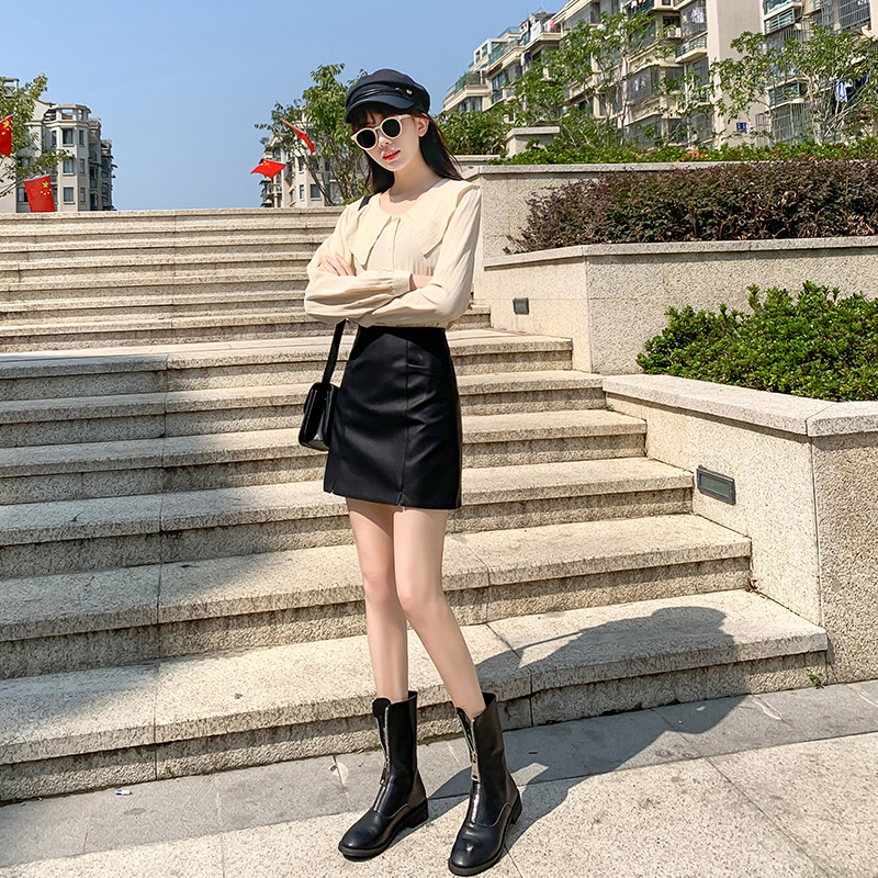 knockinghead服饰旗舰店皮裙半身裙女秋冬新款高腰显瘦a字裙裤气质包臀裙子黑色短裙0