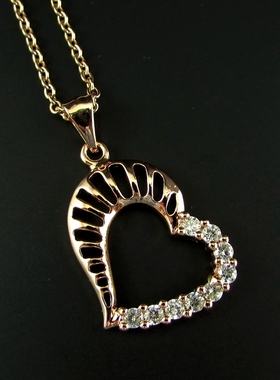 微镶锆石花朵桃心玫瑰金色短项链