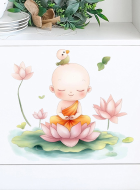 中式小和尚马桶贴贴画装饰马桶盖