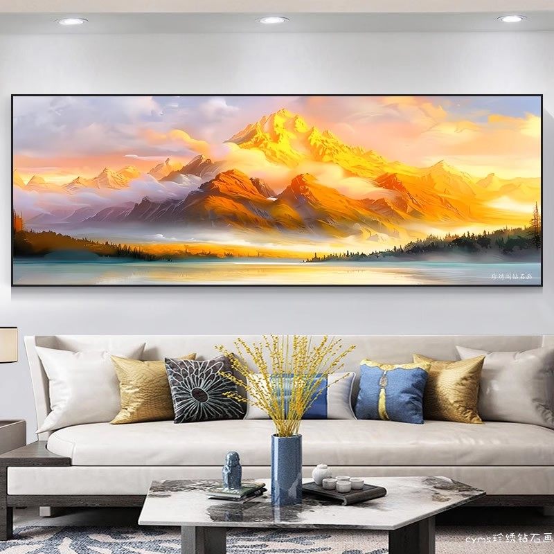 5d客厅2026年新款钻石画方钻满钻日照金山玄关粘贴钻十字绣砖石秀,淘宝优惠券,粉丝福利购,淘宝优惠卷