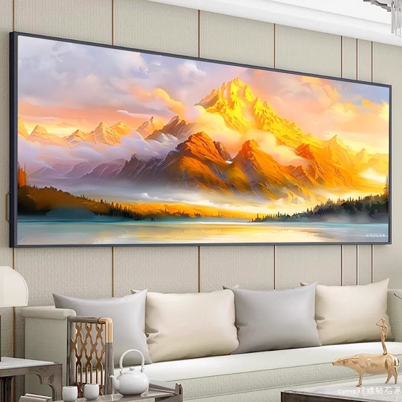 5d客厅2026年新款钻石画方钻满钻日照金山玄关粘贴钻十字绣砖石秀,淘宝优惠券,粉丝福利购,淘宝优惠卷