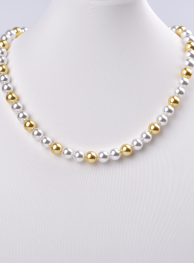 花千树珠宝 8mm双色白碟皇后项链女锁骨链颈链送女友礼物百搭时尚