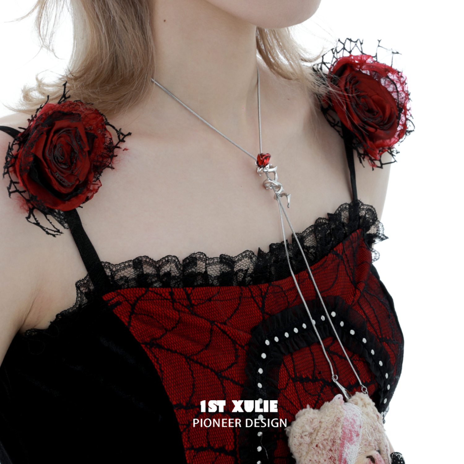 1STXULIE红色玫瑰抽拉项链原创小众设计高级感甜酷辣妹锁骨链新款 - 图0