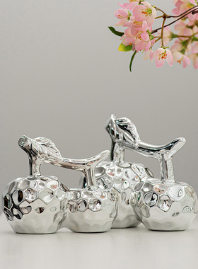 出口跨境金色苹果陶瓷工艺品摆件电镀金苹果西洋产品桌面装饰品