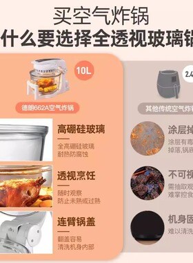 德朗空气炸锅CKY-662A可视化家用多功能无油烟电炸锅光波炉静音