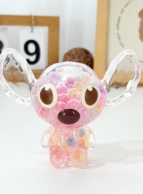 创意卡通史迪仔公仔摆件水晶流沙挂件包包配饰情侣礼物桌面装饰品