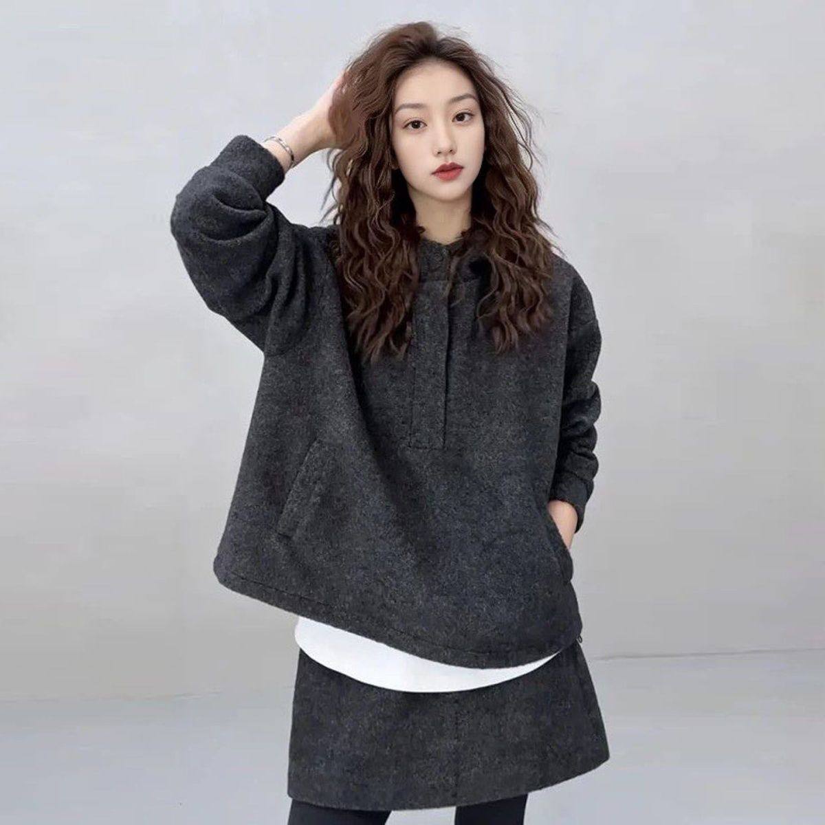 巨好看两件套冬装小个子韩系时尚休闲毛呢连帽卫衣半身裙套装女,淘宝优惠券,粉丝福利购,淘宝优惠卷