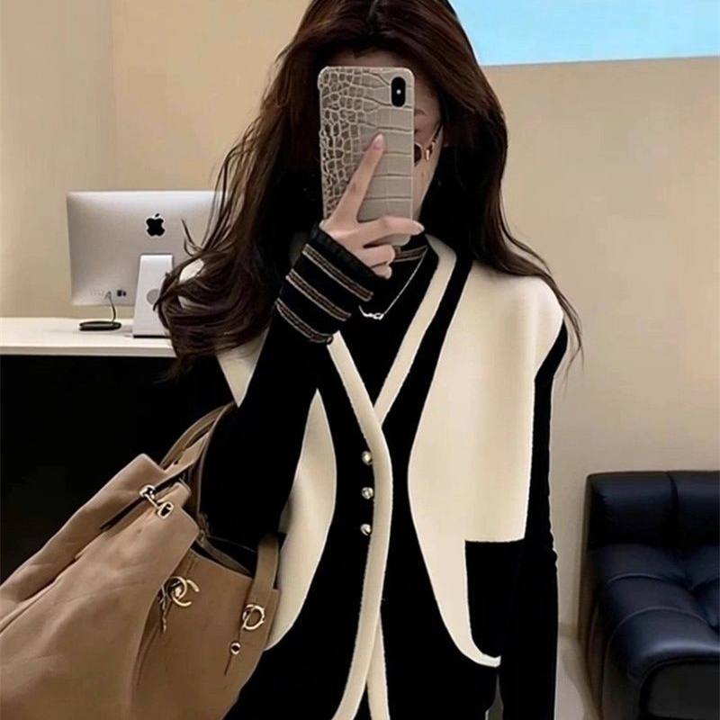 巨好看小香风黑白撞色女马甲新款2025冬季高级感时尚坎肩马夹外套,淘宝优惠券,粉丝福利购,淘宝优惠卷