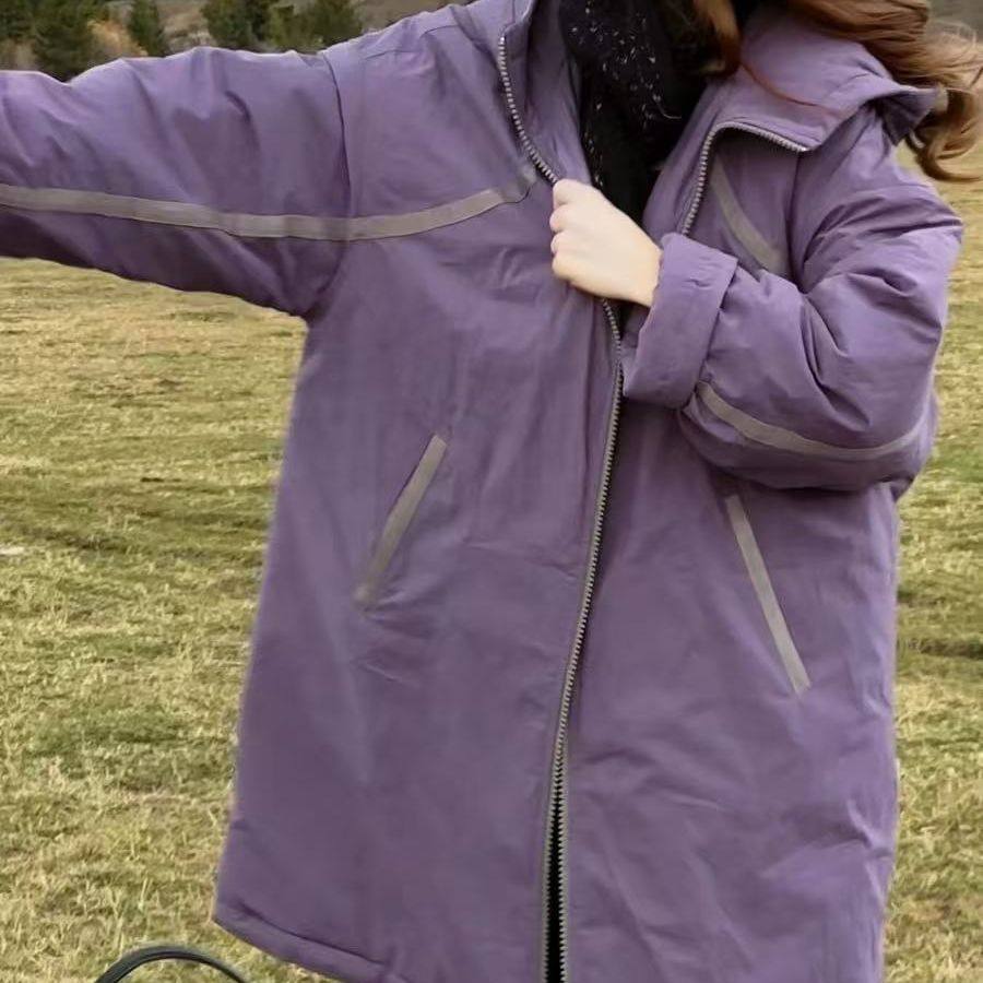 多巴胺紫色连帽棉服女2025秋冬新款中长款宽松加厚冲锋衣棉衣外套,淘宝优惠券,粉丝福利购,淘宝优惠卷