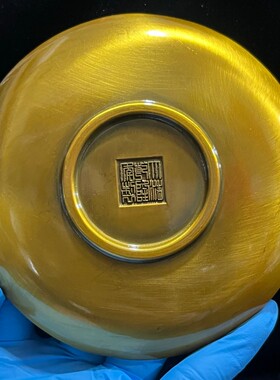 古玩铜器收藏复古黄铜富贵平安大铜碟铜银盘盘家居摆件