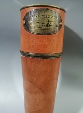 古玩古董杂项 黄铜包牛皮单筒望远镜 怀旧老物件收藏影视道具摆件