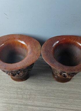 古玩收藏老牛角雕龙杯摆件家居客厅办公室装饰品工艺品