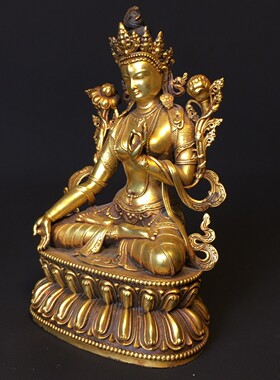 古玩收藏纯铜鎏金观音佛像摆件家居客厅办公室桌面装饰品摆设