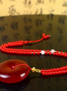 新款红翡冰种红色平安扣挂件缅甸冰透帝王红玉石吊坠项链石英质玉