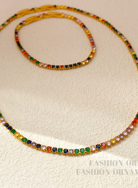 彩色锆石项手链女锆石